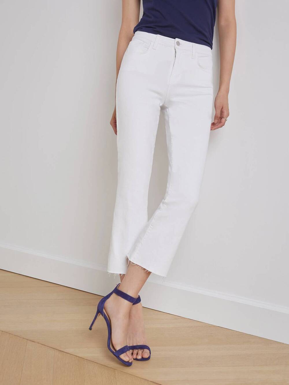 NEW L'AGENCE women's kendra high rise crop flare pants in blanc